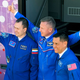 A photo of the three stranded astronauts: Frank Rubio, Sergey Prokopyev and Dmitri Petelin.